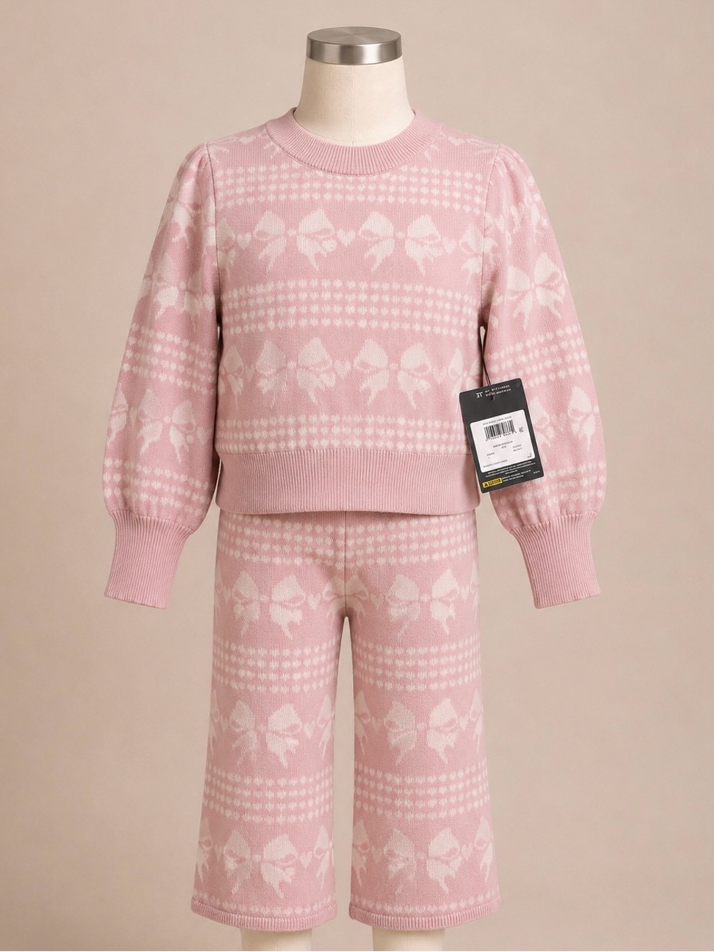 Modern Moments by Gerber Girls 3T Mauve Bow Jacquard Sweater Pant Set NWT